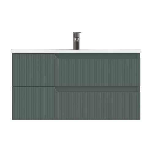 Piramida EURIDIKA fali fürdőszobabútor - műmárvány mosdóval -2 fiókos - PINO ZÖLD - 100 x 48 x 53 cm