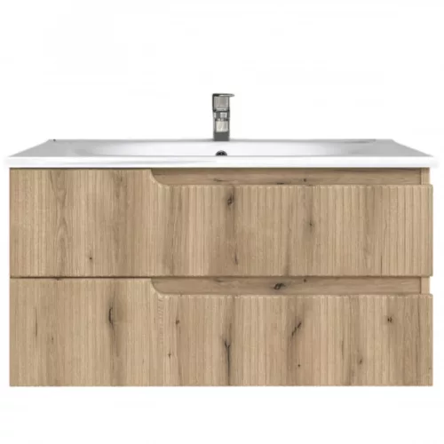 Piramida EURIDIKA fali fürdőszobabútor - műmárvány mosdóval -2 fiókos - PINO TÖLGY - 100 x 48 x 53 cm