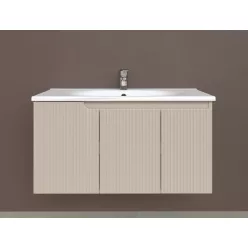   Piramida EURIDIKA fali fürdőszobabútor - műmárvány mosdóval -3 ajtós - PINO BÉZS - 100 x 48 x 53 cm