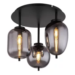   Globo 15345-3D Mennyezeti lámpa fém matt fekete, füstszínű üveg, 3 eltérő alakú üveg, ø: 460mm, H: 360mm, fényforrás nélkül szállítva 3x E14 40W 230V