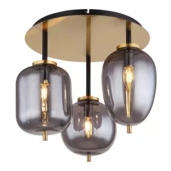   Globo 15345-3DMM Mennyezeti lámpa fém matt füstszínű üveg, 3 eltérő alakú üveg, ø: 460mm, H: 360mm, fényforrás nélkül szállítva 3x E14 40W 230V