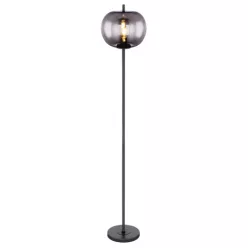   Globo 15345S Állólámpa fekete fém, füstszínű üveg búrával. Ø:300, H:1600, exkl. 1xE27 60W 230V