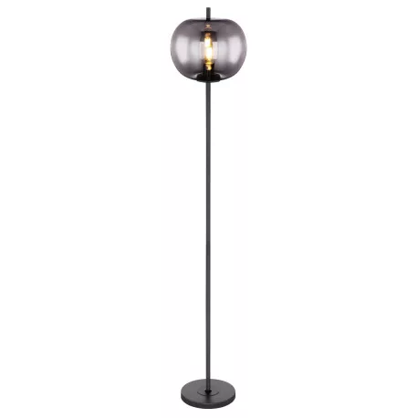 Globo 15345S Állólámpa fekete fém, füstszínű üveg búrával. Ø:300, H:1600, exkl. 1xE27 60W 230V