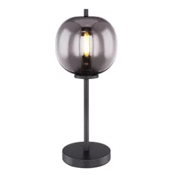   Globo 15345T Asztali lámpa fekete fém, füstszínű üveg búrával. Ø:185, H:450, exkl. 1xE14 40W 230V