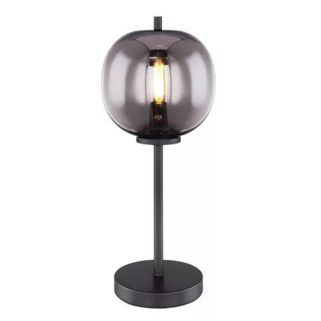 Globo 15345T Asztali lámpa fekete fém, füstszínű üveg búrával. Ø:185, H:450, exkl. 1xE14 40W 230V