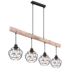   Globo 15416-4 Függeszték natúr fa és fekete fém kombinációval. LxBxH:850x180x1200, exkl. 4xE27 60W 230V