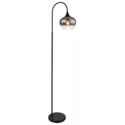   Globo 15548S Állólámpa fém matt fekete, füstszínű üveg, fekete textil kábel, lábkapcsoló a kábelben, HxSzxM: 390x250x1500mm, kábelhossz 1800mm, nem tartozék: 1x E27 40W 230V