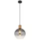Globo 15656H Függeszték fém matt fekete, MDF fa hatású sötét, üvegfüstszínű , átlátszó, kábeltextil fekete, magassága lerövidíthető (függőlámpa), állítható magasságú (függőlámpa), ø: 250mm, M:1200mm, 1x E27 fényforrás nélkül szállítva 40W 230V