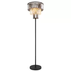   Globo 15695S Állólámpa fém fekete matt, füstszínű/átlátszó üvegkristályok, fekete PVC kábel, lábpedálos kapcsoló a kábelen, ø: 400mm, M: 1600mm, kábel hossza 1800mm, 3x E27 40W 230V izzók nélkül