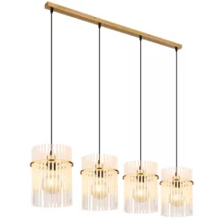   Globo 15698-4HM Függeszték fém matt arany színek, üvegrúd opál, átlátszó, kábel PVC fekete, HxSzxM: 1100x200x1400mm, 4x E27 60W 230V izzók nélkül