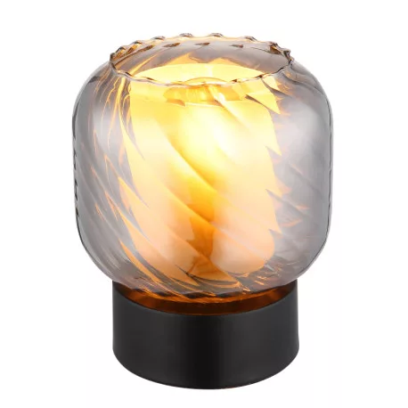 Globo 15754T Asztali lámpa, fém fekete matt, füstszínű üveg, fehér üveg, kábel PVC fekete, billenőkapcsoló a kábelen, ø: 140mm, M: 170mm, kábel hossza 1500mm, 1x E27 25W 230V izzó nélkül