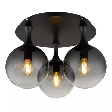 Globo 15885-3D Mennyezeti lámpa fém fekete matt, füstszínű üveggömbök, ø: 460mm, M: 327mm, 3x E27 LED 10W 230V izzók nélkül