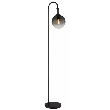 Globo 15885S Állólámpa fém fekete matt, füstszínű üveg búra, fekete PVC kábel, lábpedálos kapcsoló a kábelen, HxSzxM: 290x250x1520mm, kábel hossza 1800mm, 1x E27 LED 10W 230V izzó nélkül