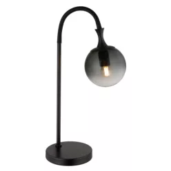   Globo 15885T Asztali lámpa fém fekete matt, füstszínű üveg búra, fekete PVC kábel, billenőkapcsoló a kábelen, HxSzxM: 225x180x575mm, kábel hossza 1800mm, 1x E27 ILLU 10W 230V izzó nélkül