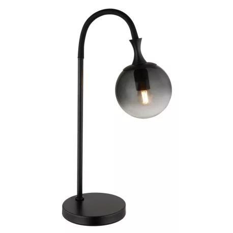 Globo 15885T Asztali lámpa fém fekete matt, füstszínű üveg búra, fekete PVC kábel, billenőkapcsoló a kábelen, HxSzxM: 225x180x575mm, kábel hossza 1800mm, 1x E27 ILLU 10W 230V izzó nélkül