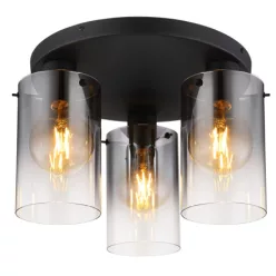   Globo 15907-3D Mennyezeti lámpa fém fekete matt, füstszínű/átlátszó színátmenetes üveg búra, ø: 405mm, M: 260mm, 3x E27 40W 230V izzók nélkül