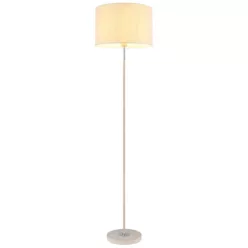   Globo 15968S Állólámpa, matt homokszínű fém, krómozott fém, sárga travertin kő, krém színű textil, fehér PVC kábel, lábkapcsoló a kábelen, ø: 400mm, M: 1590mm, kábelhossz 1800mm, 1x E27 60W 230V izzó nélkül