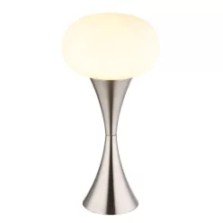   Globo 21027N Asztali lámpa, fém nikkel matt, fehér üveg, kábel PVC fekete, billenőkapcsoló a kábelen, ø: 180mm, M: 369mm, kábel hossza 1500mm, 1x E14 25W 230V izzó nélkül