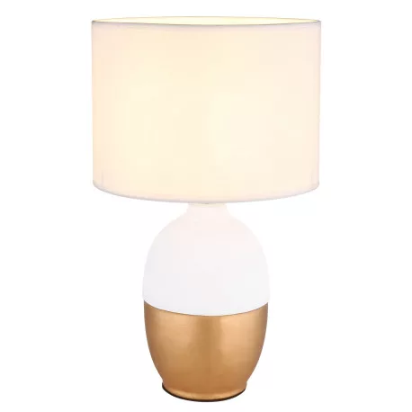Globo 21627W Asztali lámpa fehér kerámia, arany színű kerámia, fehér textil, fekete PVC kábel, billenőkapcsoló a kábelen, ø: 250mm, M:430mm, kábelhossz 1500mm, nem tartozék: 1x E14 40W 230V