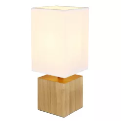   Globo 21628W Asztali lámpa natúr fa, fehér textil, fekete PVC kábel, billenőkapcsoló a kábelen, HxSzxM: 120x120x300mm, kábelhossz 1500mm, nem tartozék: 1x E27 7W 230V