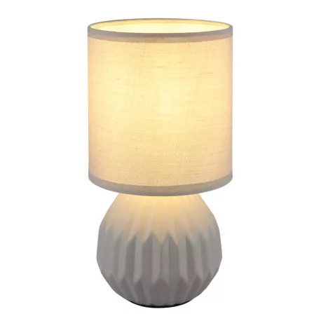 Globo 21730G Asztali lámpa, kerámia szürke, textil szürke, kábel PVC fehér, billenőkapcsoló a kábelen, ø: 120mm, M: 230mm, kábel hossza 1300mm, 1x E14 40W 230V izzó nélkül