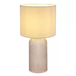  Globo 21735G Asztali lámpa, üveg szürke, textil szürke, kábel PVC fehér, billenőkapcsoló a kábelen, ø: 265mm, M: 500mm, kábel hossza 1300mm, 1x E27 60W 230V izzó nélkül