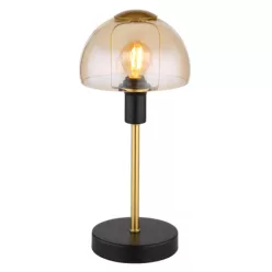   Globo 21914A Asztali lámpa fém fekete matt, fém arany színű csiszolt, borostyán színű üveg búra, fekete PVC kábel, érintő kapcsoló, ø: 150mm, M: 320mm, kábel hossza 1500mm, 1x E14 25W 230V izzó nélkül