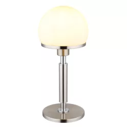   Globo 21954C Asztali lámpa fém nikkel matt, fém krómozott, fehér színű üveg búra, fekete textil kábel, billenőkapcsoló a kábelen, ø: 180mm, M: 400mm, kábel hossza 1500mm, 1x E27 40W 230V izzó nélkül