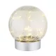 Globo 28078 Dekoratív lámpa, műanyag ezüst matt, üveggömb átlátszó, repedt üveghatással, csúszókapcsoló, adapter nélkül, USB-A 2.0 - USB-C, 14500 600mAh 3,7V akkumulátorral, IP44, ø: 120mm, M: 135mm, kábel hossza 800mm, LED 0,06W 230V, 3000K