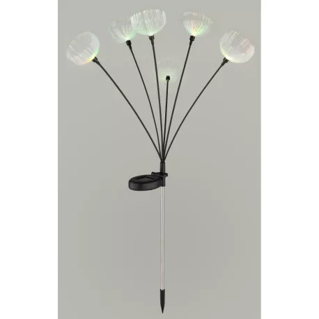 Globo 36091 Solar lámpa, rozsdamentes acél, matt fekete műanyag, átlátszó műanyag, tolókapcsoló, RGB színváltás, AA 300mAh 1.2V elemmel, IP44, M: 700 mm, tartozék: 6x RGB LED 0.1W 1.2V