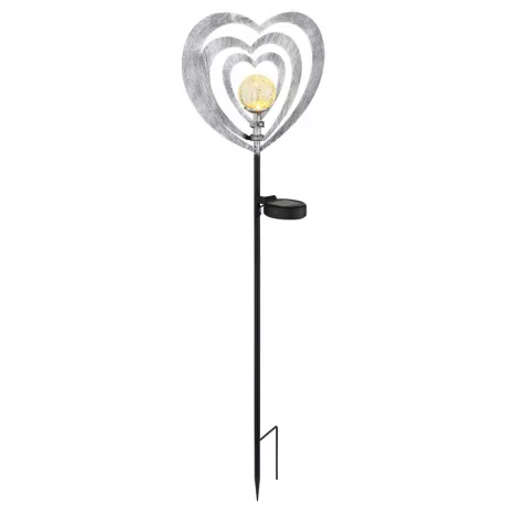 Globo 36580 Solar lámpa, ezüstszürke/fekete fém, matt fekete műanyag, átlátszó gömb repedezett üveg hatással, tolókapcsoló, AAA 300mAh 1.2V elemmel, IP44, HxSzxM: 280x60x820mm, tartozék: LED 0.06W 3V, 3000K