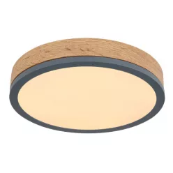   Globo 416080WD1R Mennyezeti könnyűfém grafit, MDF fa sötét színű, műanyag fehér, ø: 300mm, H: 85mm, LED-del 12W 230V, 1600lm bemenet, 950lm kimenet, 3000K