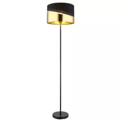   Globo 54046S Állólámpa fém fekete matt, textil fekete, műanyag aranyszínű, fekete PVC kábel, lábpedál kapcsoló a kábelen, ø: 350mm, M: 1460mm, kábel hossza 1800mm, 1x E27 60W 230V izzó nélkül
