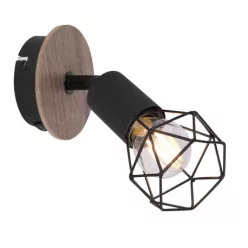   Globo 54802S-1H Spotlámpa fekete fém, barna fa betéttel. SZxM:100x165, AL:170, fényforrás nélkül 1xE14 40W 230V
