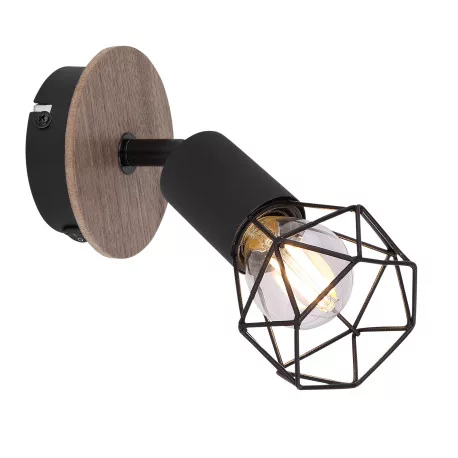 Globo 54802S-1H Spotlámpa fekete fém, barna fa betéttel. SZxM:100x165, AL:170, fényforrás nélkül 1xE14 40W 230V