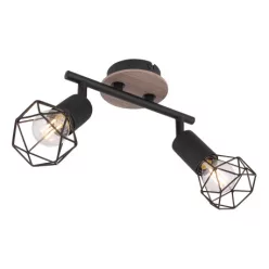   Globo 54802S-2H Spotlámpa fekete fém, barna fa betéttel. HxSZxM:220x100x180, fényforrás nélkül 2xE14 40W 230V