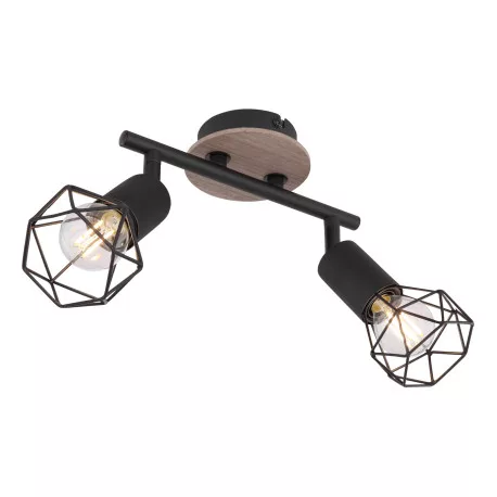 Globo 54802S-2H Spotlámpa fekete fém, barna fa betéttel. HxSZxM:220x100x180, fényforrás nélkül 2xE14 40W 230V