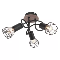   Globo 54802S-3DH Spotlámpa fekete fém, barna fa betéttel. Ø:380, H:210, fényforrás nélkül 3xE14 40W 230V