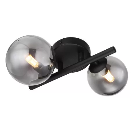 Globo 56133-2W Fali lámpa fém matt fekete, füstszínű üveg, HxSzxM: 240x250x125mm, üveg átmérő: 1x10cm, 1x12cm, 2x G9 LED 3,5W 230V, 350lm forrás, 80lm kimenet, 3000K, 10 LED676b