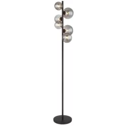   Globo 56133-6S Állólámpa fém matt fekete, füstszínű üveg, lábkapcsoló a kábelben, HxSzxM: 295x280x1550mm, kábelhossz 2400mm, üveg átmérő: 2x12cm, 2x10cm, 2x15cm, benne 6x G9 LED 3.5W 350lm forrás, 130lm kimenet, 3000K, 10676 LED izzóval együtt