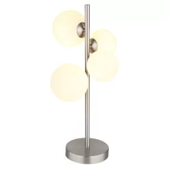   Globo 56140-4T Asztali lámpa fém nikkel matt, üveg fehér, kábel PVC fekete, billenőkapcsoló a kábelen, HxSzxM: 270x230x510mm, kábelhossz 1500mm, üveg átmérő: 2x10cm, 2x12cm, benne 4x G9 LED 3.5W 230V, 350lm forrás, 310lm kimenet, 3000K