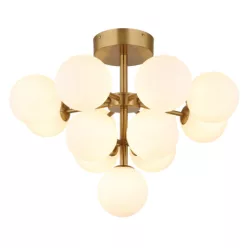   Globo 56143-13GD Mennyezeti lámpa fém aranyszínű matt, fehér színű üveg gömbökkel, ø: 560mm, M: 430mm, 13x G9 LED 5W 230V izzók nélkül