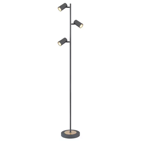Globo 57910SG Állólámpa fém grafit, fém fa megjelenés, fém grafit, HxSzxM: 250x230x1540mm, kábelhossz 1800mm, 3x GU10 LED 5W 230V fényforrás nélkül szállítva