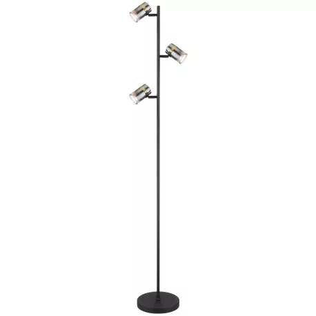 Globo 57916S Állólámpa fém fekete matt, füstszínű üveg, átlátszó, fém sárgaréz színű matt, fekete PVC kábel, lábkapcsoló a kábelben, ø: 230mm, M:1540mm, kábelhossz 1800mm, 3x GU10 8W 230V izzók nélkül