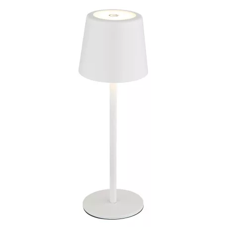 Globo 58482W Asztali lámpa, fém/műanyag fehér, érintős be/ki, érintéses dimmer, színrögzítés, adapter nélkül, USB kábellel, CR18650 2200mAh 3,7V, IP44, töltés/világítás: 4/6 óra, ø: 85mm, M: 280mm, LED 1,2W 230V, 130lm forrás, 50lm kimenet, CCT 3000/6000/