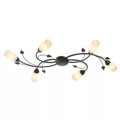   Globo 60800623X Mennyezeti lámpa, fém rozsdaszínű, alabástrom megjelenésű üveg, HxSzxM: 550x1060x220mm, 6x E14 40W 230V izzók nélkül
