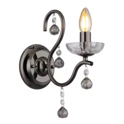   Globo 64134W Fali lámpa fém fekete-króm, füstszínű/átlátszó üvegkristályok, fény iránya: felfelé, SzxM: 140x330mm, Mélység: 240mm, 1x E14 40W 230V izzó nélkül