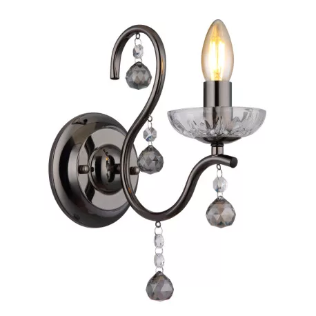 Globo 64134W Fali lámpa fém fekete-króm, füstszínű/átlátszó üvegkristályok, fény iránya: felfelé, SzxM: 140x330mm, Mélység: 240mm, 1x E14 40W 230V izzó nélkül