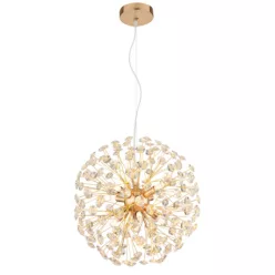   Globo 64135H1 Csillár fém arany színű, átlátszó K9 kristályok, kábel PVC átlátszó, magasság rövidíthető, ø: 400mm, M: 1500mm, izzókkal/10676/: 8x G9 LED 3.5W 230V, 350lm forrás, 350lm kimenet, 3000K