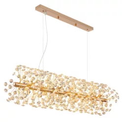   Globo 64135H4 Csillár fém arany színű, átlátszó K9 kristályok, kábel PVC átlátszó, magassága rövidíthető, HxSzxM: 900x300x1500mm, izzókkal/10676/: 12x G9 LED 3.5W 230V, 350lm forrás, 350lm kimenet, 3000K